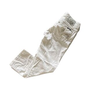 Miss Me Capri Jeans Womens 27 White JE5749P10 Cuffed Embellished Sequin Pockets